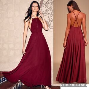 Lulus Mythical Kind of Love Wine Red Maxi Dress burgundy small